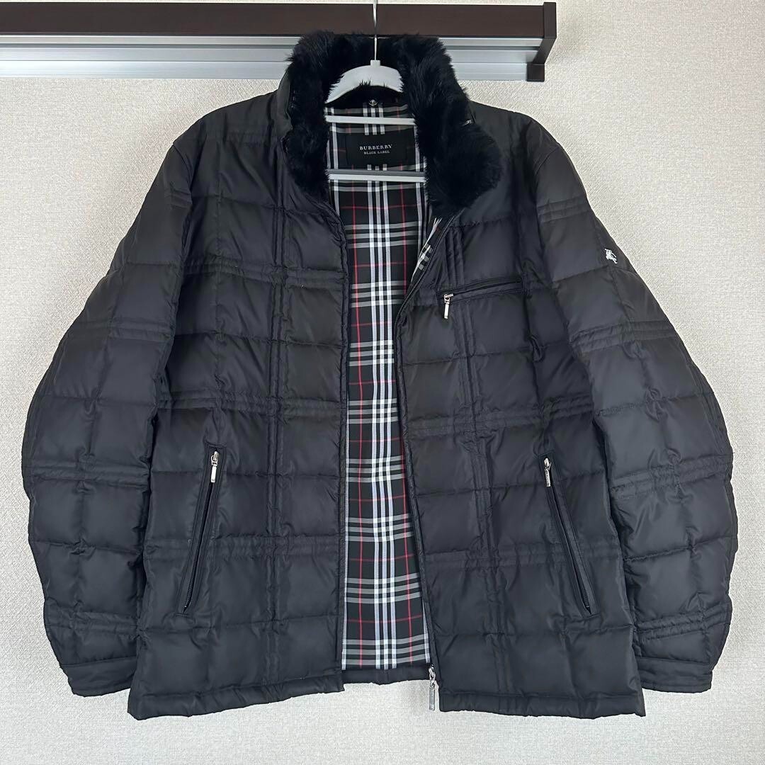 BURBERRY Black Label Quilted Down Jacket Nova Check Collar Fur