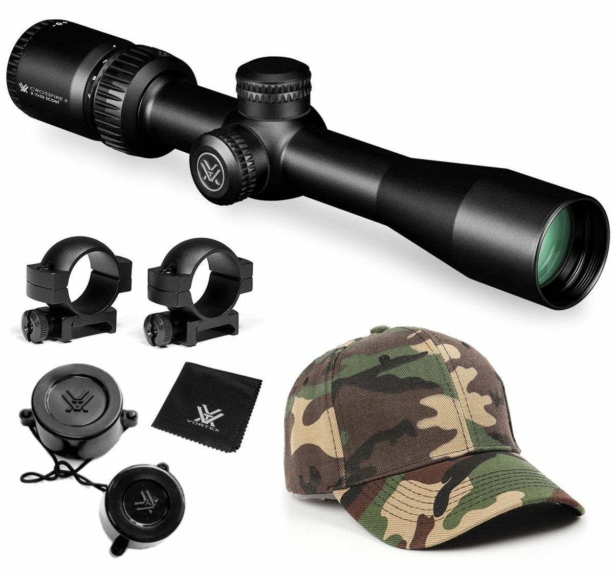 Vortex Optics Crossfire II 2-7x32 Scout Riflescope V-Plex w/Rings