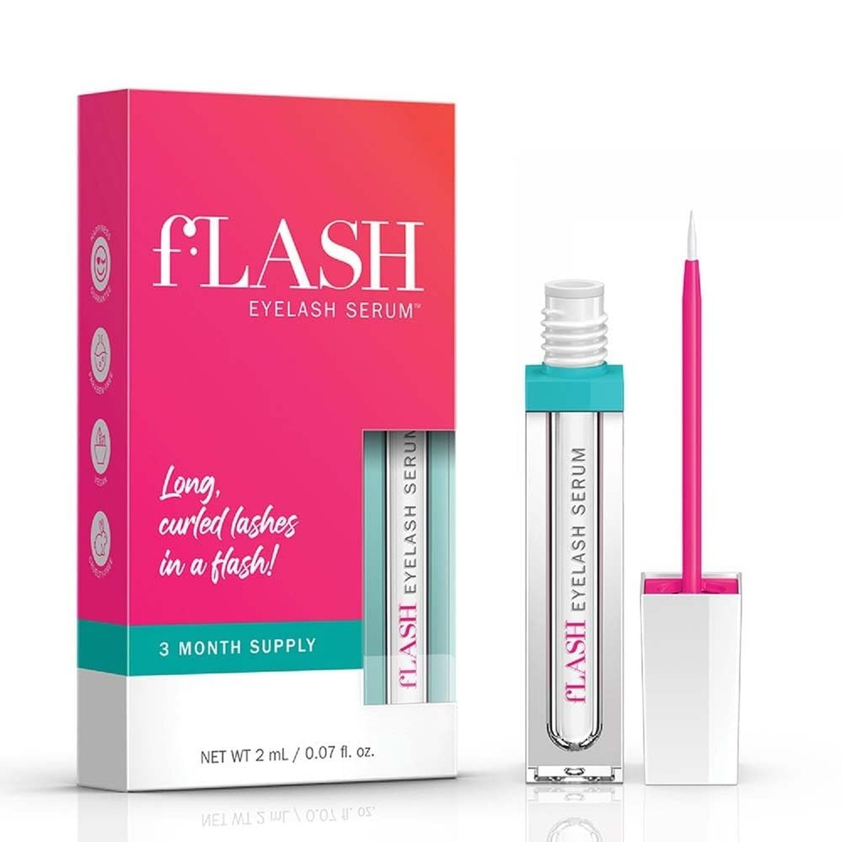 fLASH Eyelash Serum for Long, Curled Natural Lashes - Enhances