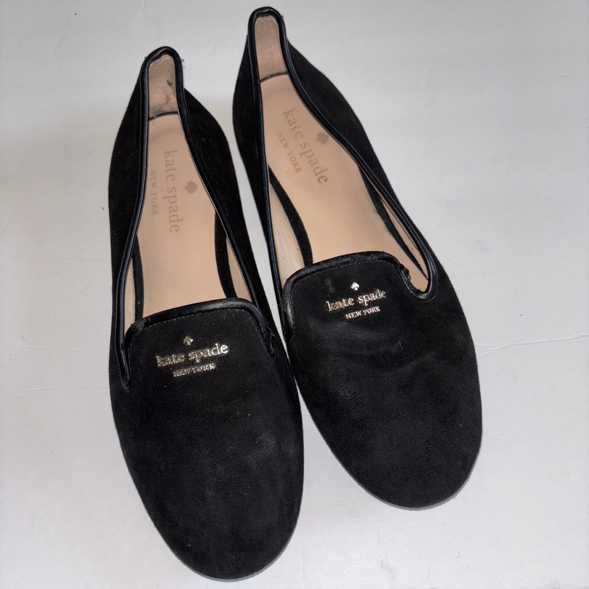 Kate Spade Claudia Loafers Black Suede Logo Flats Size 6 Dress | eBay