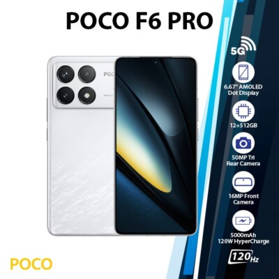 Xiaomi POCO F6 Pro 5G Android Cell Phone (White/12GB+512GB/Dual