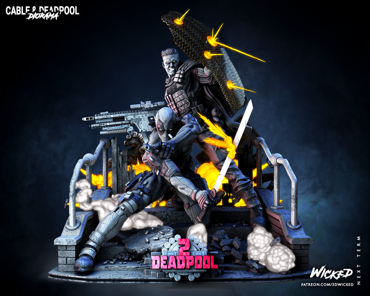 DEADPOOL and CABLE Statue Diorama Marvel X-Men Avengers Resin