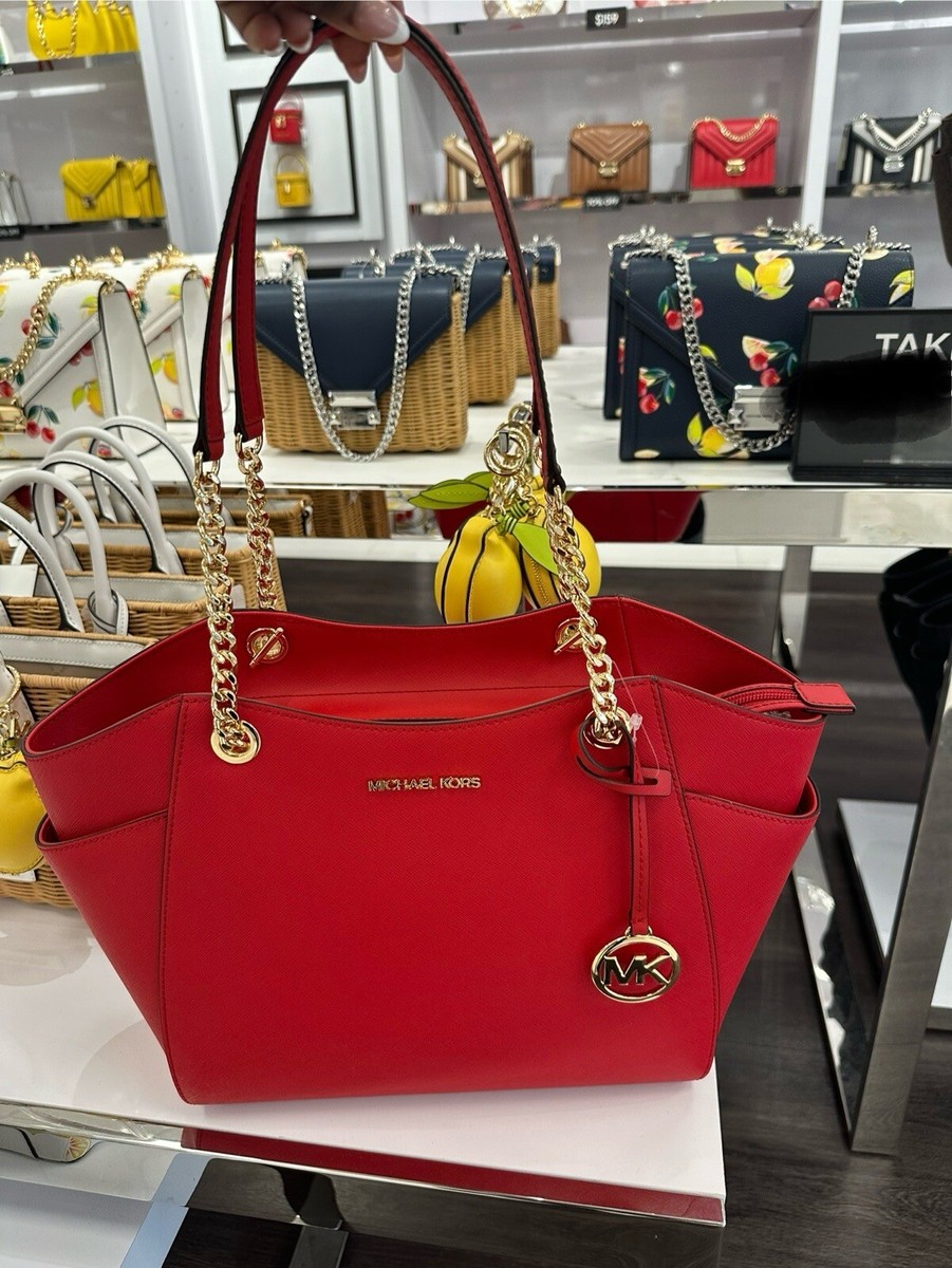 Michael Kors Jet Set Travel Large Chain Shoulder Tote MK Logo Bag