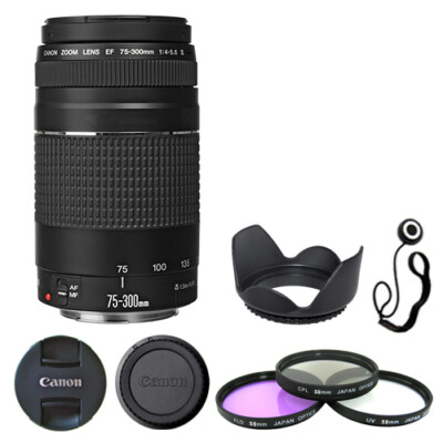 Canon EF 75-300mm f/4-5.6 III Lens + Filter Kit + Lens Hood + Cap