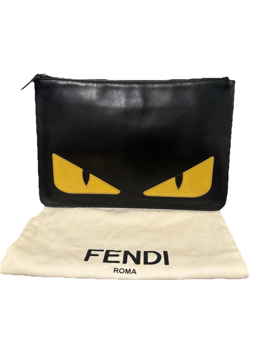 Fendi Roma Unisex Black Leather Monster Collection Large Zipper