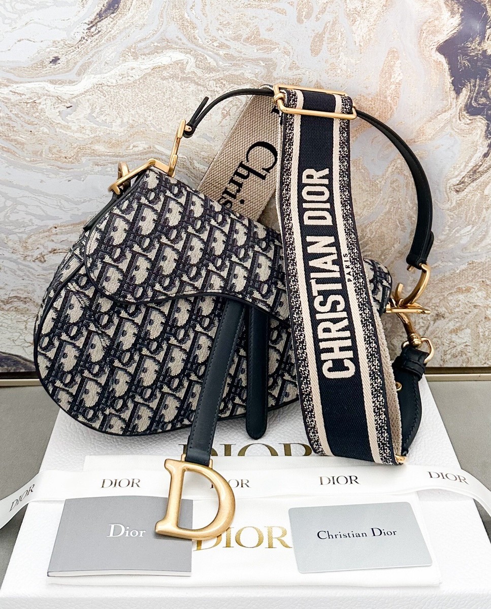 Christian Dior Oblique Medium Saddle Blue Canvas Bag | eBay