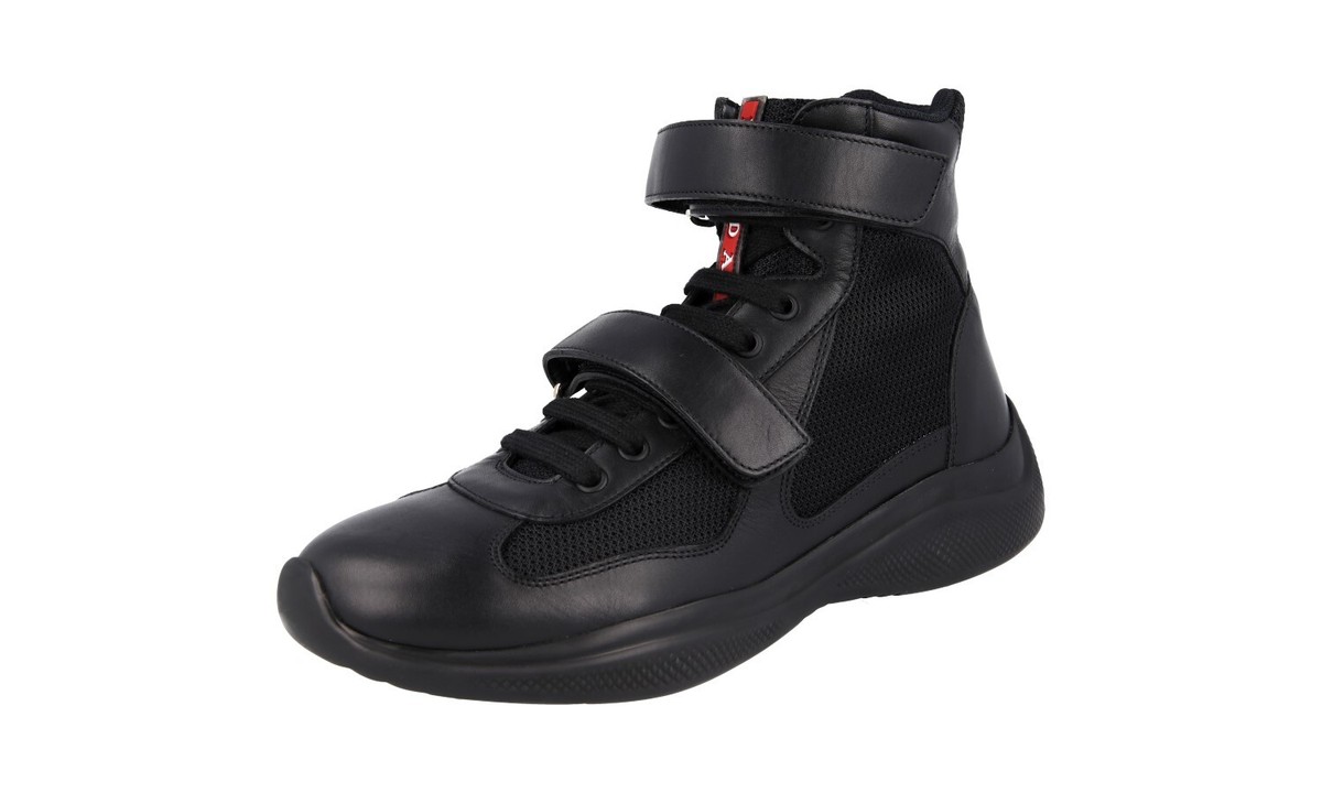 PRADA AMERICAS CUP HIGH-TOP SNEAKERS SHOES 4T3326 BLACK US 6 EU 39