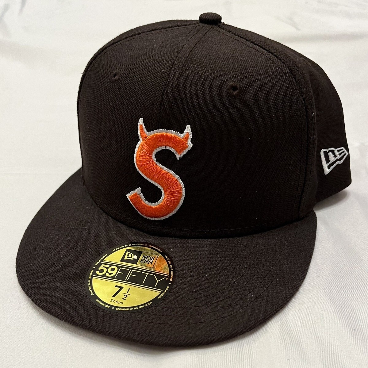 2022 Supreme New Era S Logo Devil Horns Fitted Hat Cap Brown 7 1/2