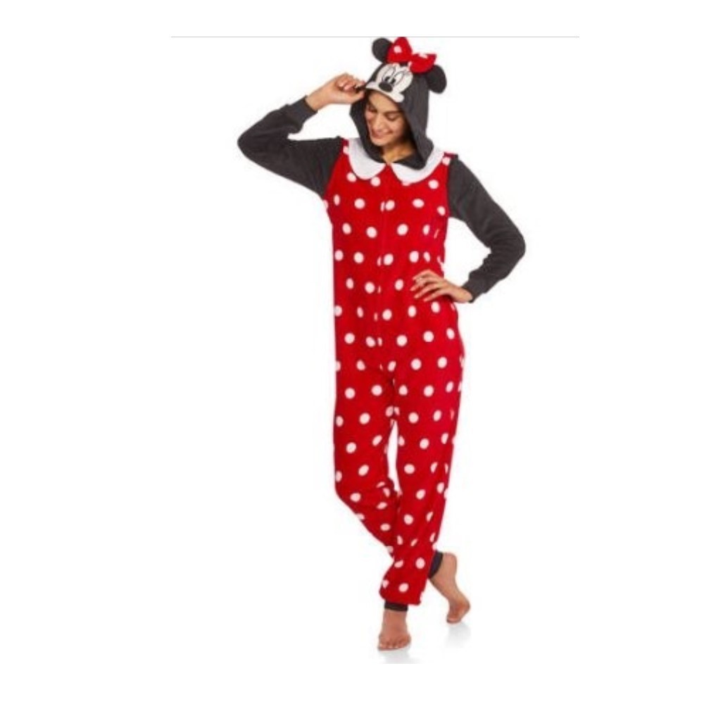 New Womens Minnie Mouse One Piece Hooded Costume Union Suit
