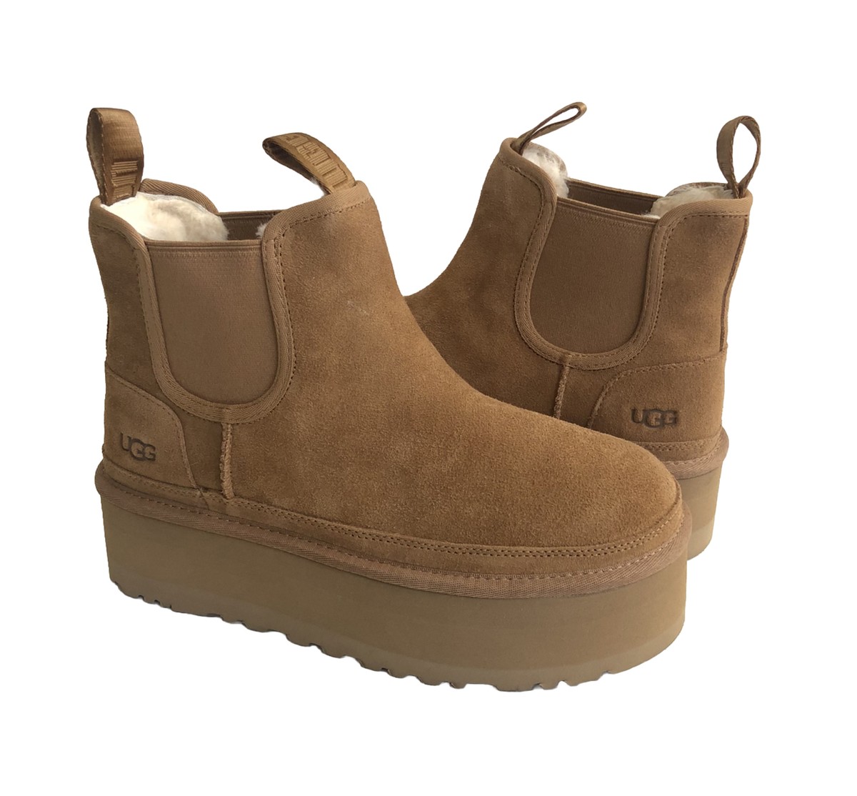 UGG WOMEN NEUMEL PLATFORM CHELSEA CHESTNUT ANKLE SHOE US 10 / EU