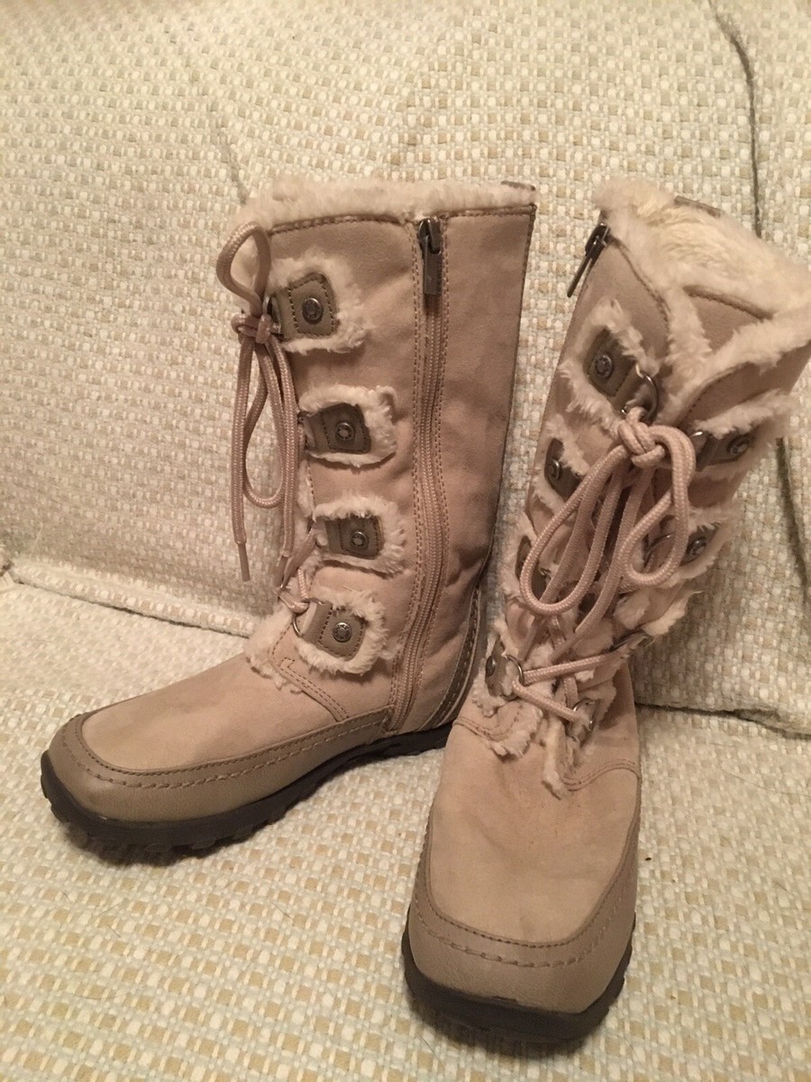 Nine West Daffodil Faux Fur Boots Size 3 Beige Khaki *EXCELLENT