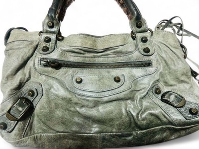 Authentic Balenciaga The First 103208 Gray Leather 2way Handbag