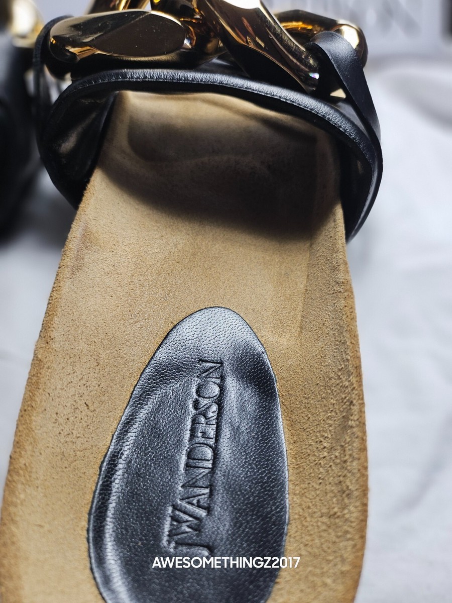 JW Anderson Men's Chain link Slip Loafer Slides Mules Gold/Black