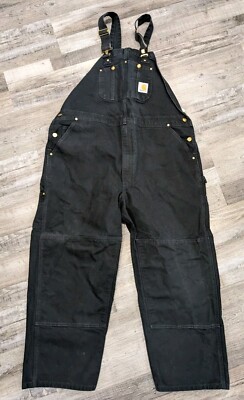 Vintage 90's Carhartt R01 BLK Black Duck Double Knee Bib Overalls