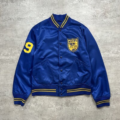 VTG RUGBY RALPH LAUREN SATIN JACKET BLEEKER BULLDOGS SIZE M BLUE