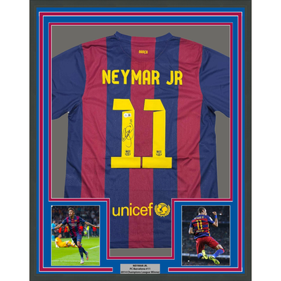 Framed Autographed/Signed Neymar Jr 35x39 FC Barcelona Blue Jersey