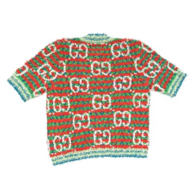 Gucci GG Short Sleeve Knit Cardigan Cotton Orange/Green 691588