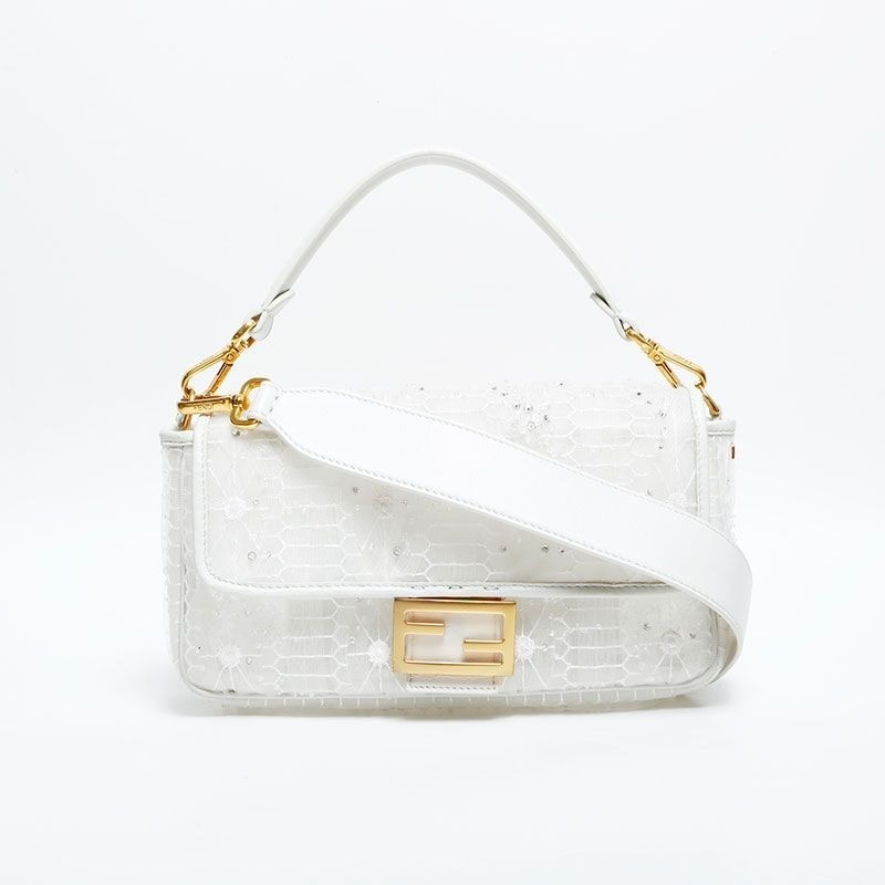 FENDI Shoulder Bag Mamma Baguette Bijou Beads White color
