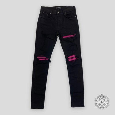 AMIRI MX1 CRACKED PAINT JEANS - AGED BLACK/PINK | eBay