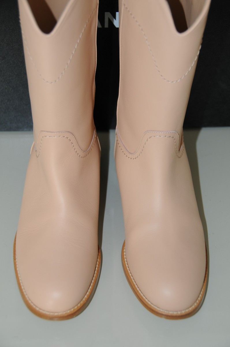 NEW CHANEL Ascot Light Beige Clair Leather Riding Flat BOOTS Big