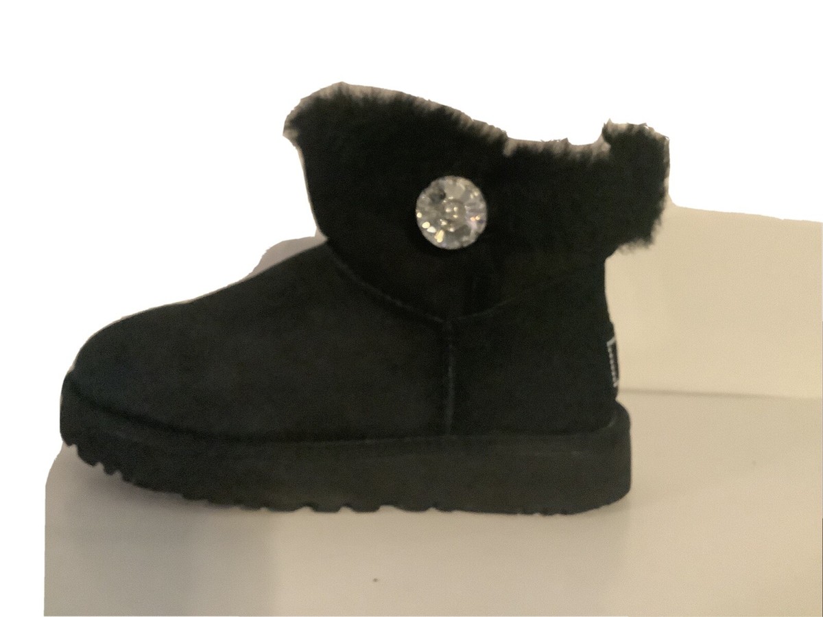 Ugg Mini Bailey Button Bling Boot Black Swarovski Crystal Button