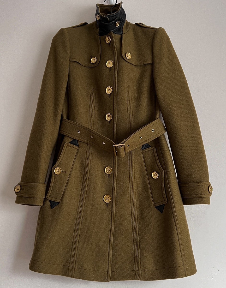 Burberry Brit Didmoore Single Breasted Belted Wool Trench Coat Sz