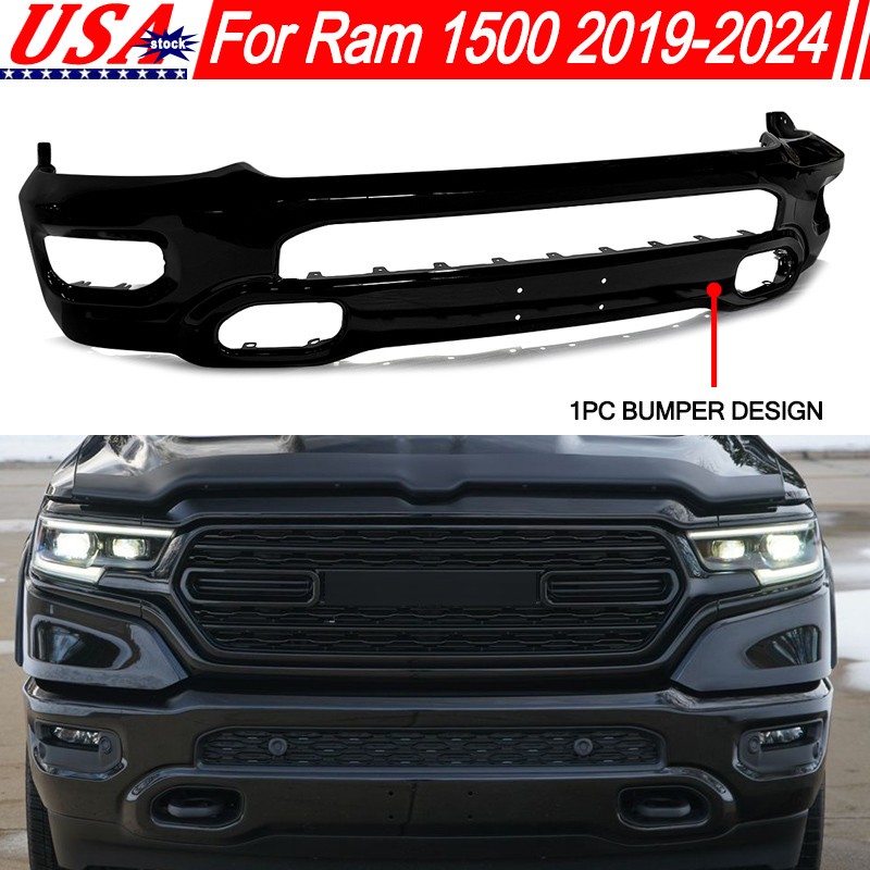 Fit For Ram 1500 2019-2024 Diamond Black PXJ Painted Front Bumper