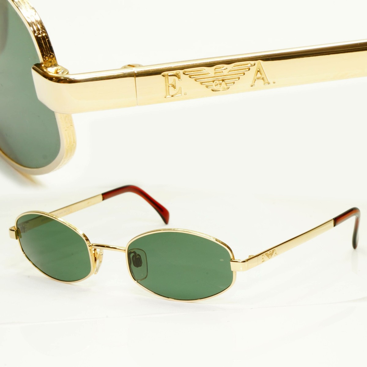Emporio Armani 1997 Vintage Sunglasses Gold Green Retro Rectangle