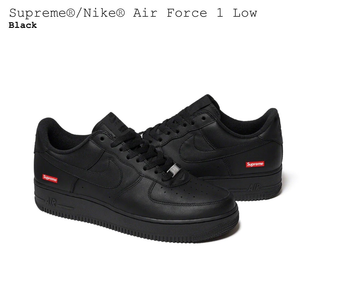 New Supreme® x Nike® Air Force 1 Low Box Logo - Black - Size 9.5