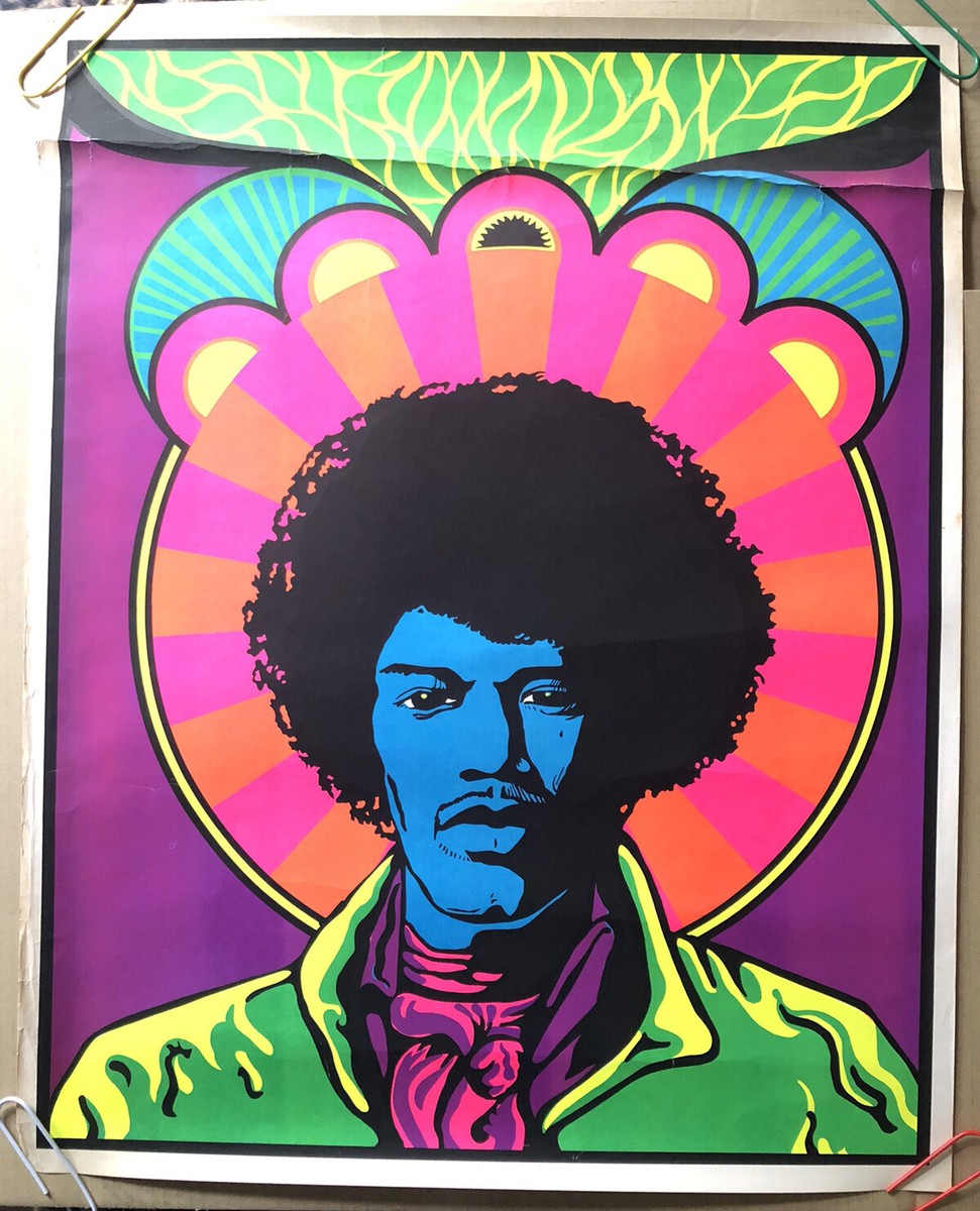 Jimi Hendrix Blacklight Poster Vintage 1960s Psychedelic Music
