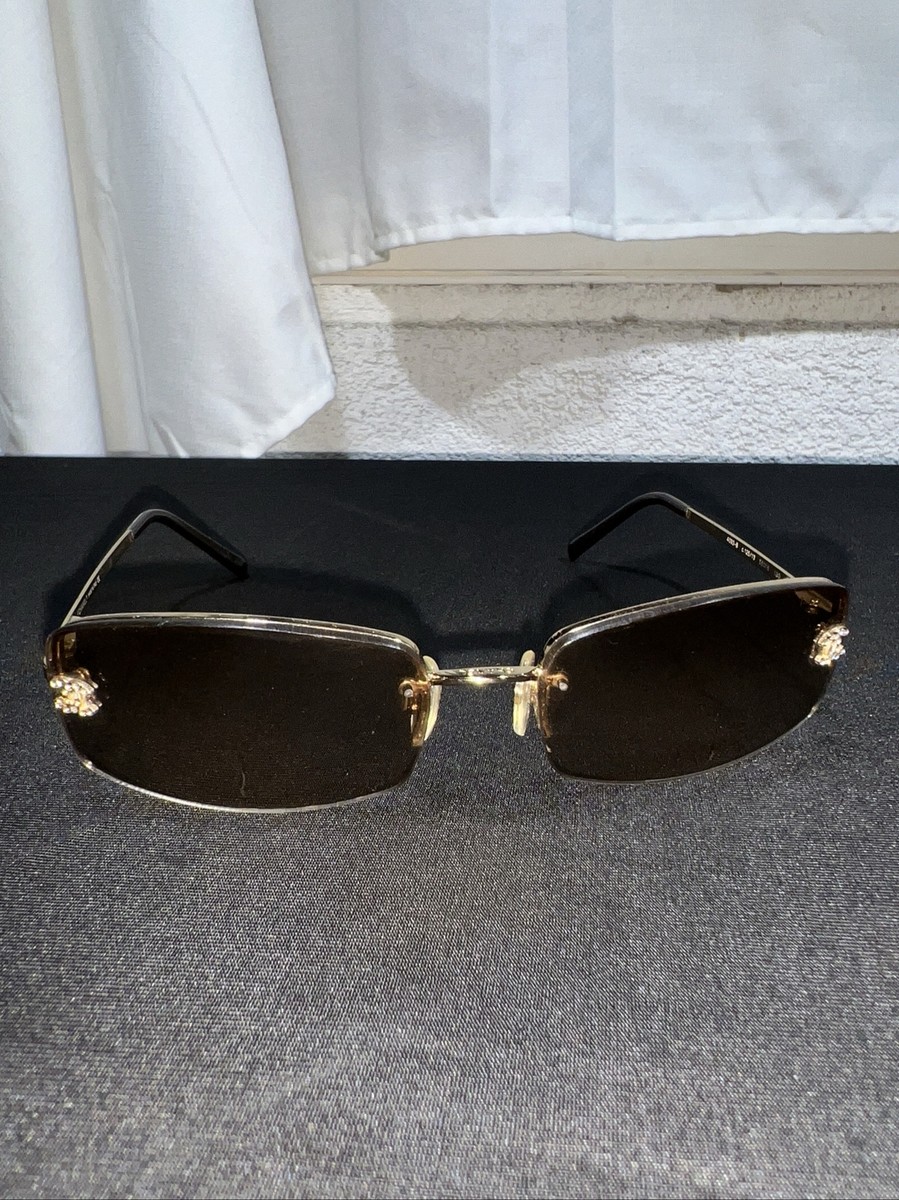 Chanel Vintage 4093-B Orange Rhinestone Rimless Sunglasses C.125