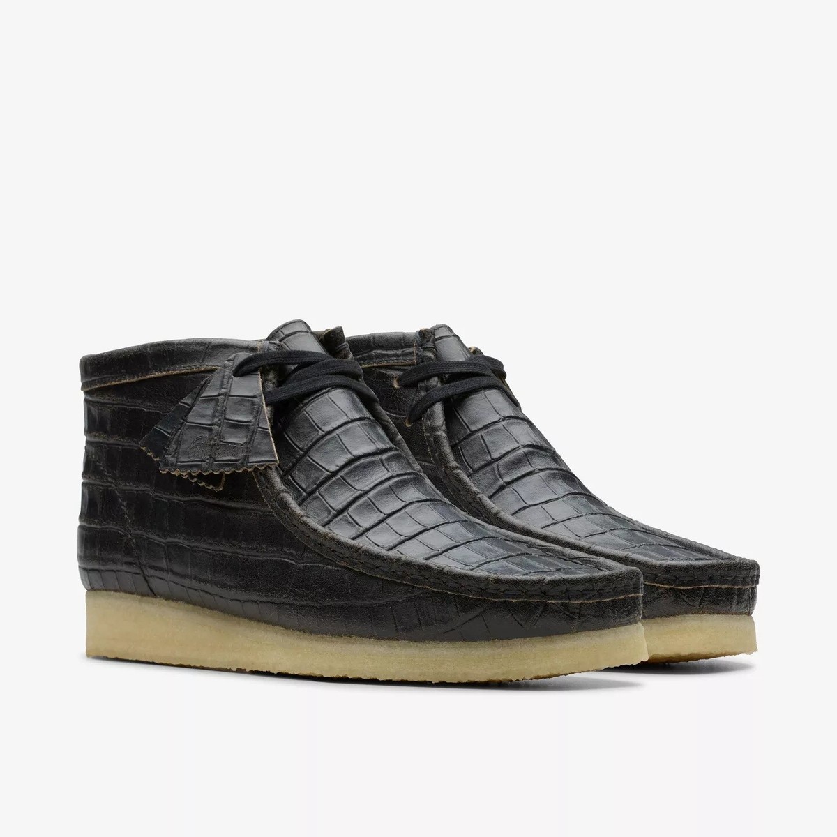 NEW Men Clarks Wallabee Original Black Crocodile Distress Limited