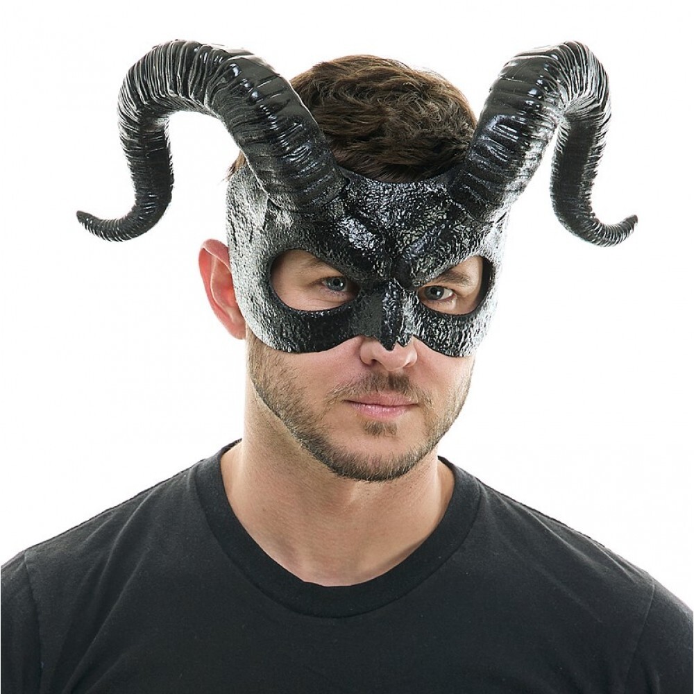 All Black Men's Demon DEVIL Half Face Cosplay Halloween Costume