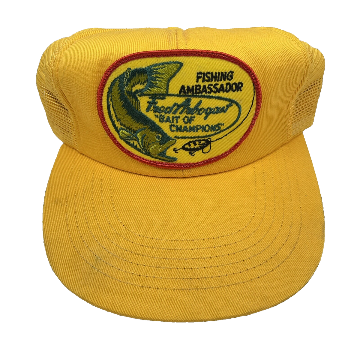 Vintage Fishing Trucker Hat Cap Long Bill Fred Arbogast Patch Made