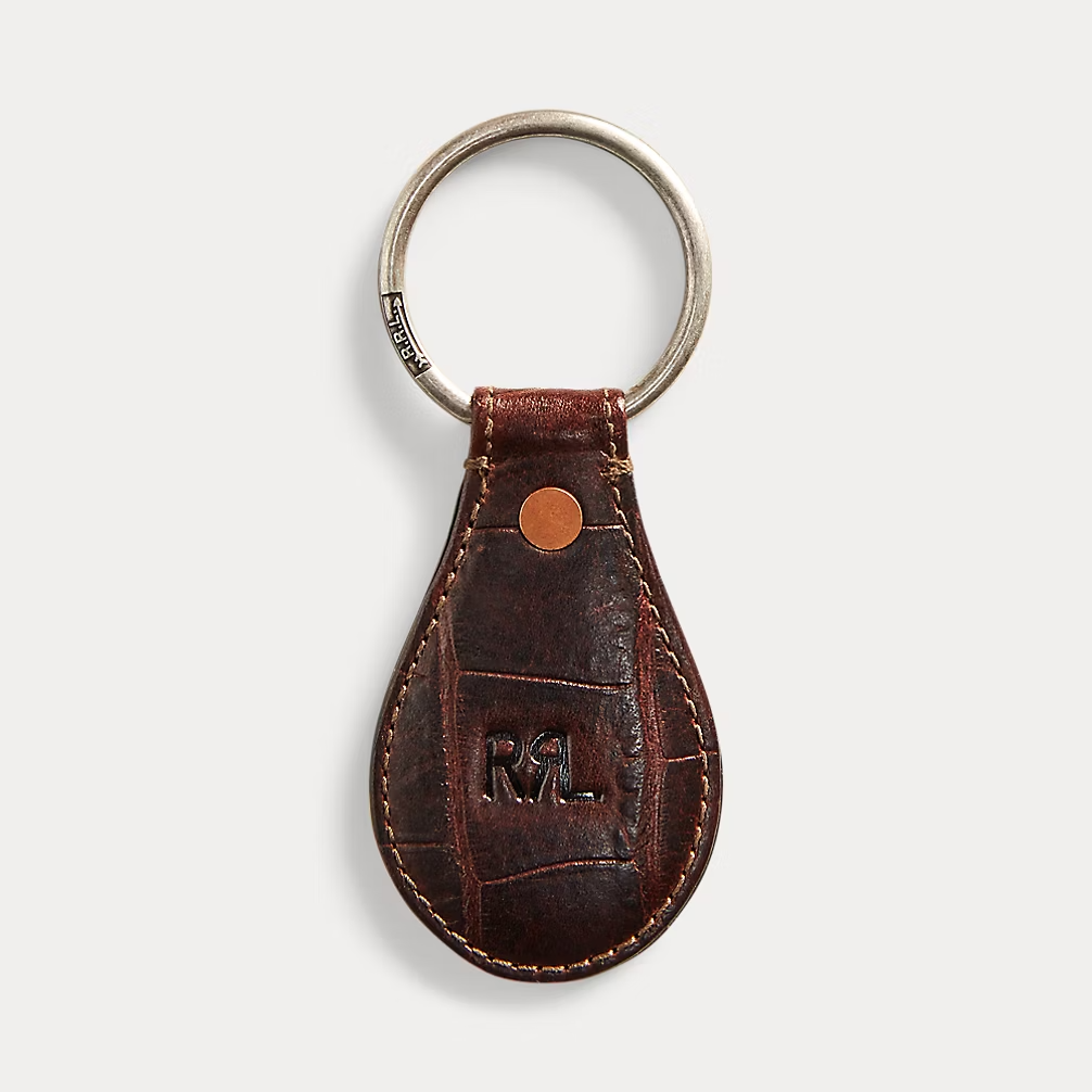 Double RL RRL Crocodile Embossed Leather Key Fob Cowboy Ring