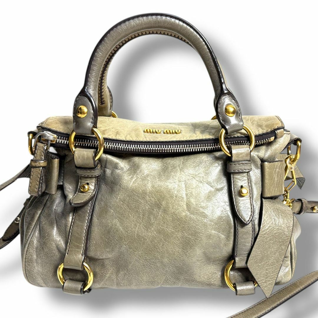 MIU MIU Y2K Vitello Lux Side Ribbon 2Way Mini Bag Archive W25.5