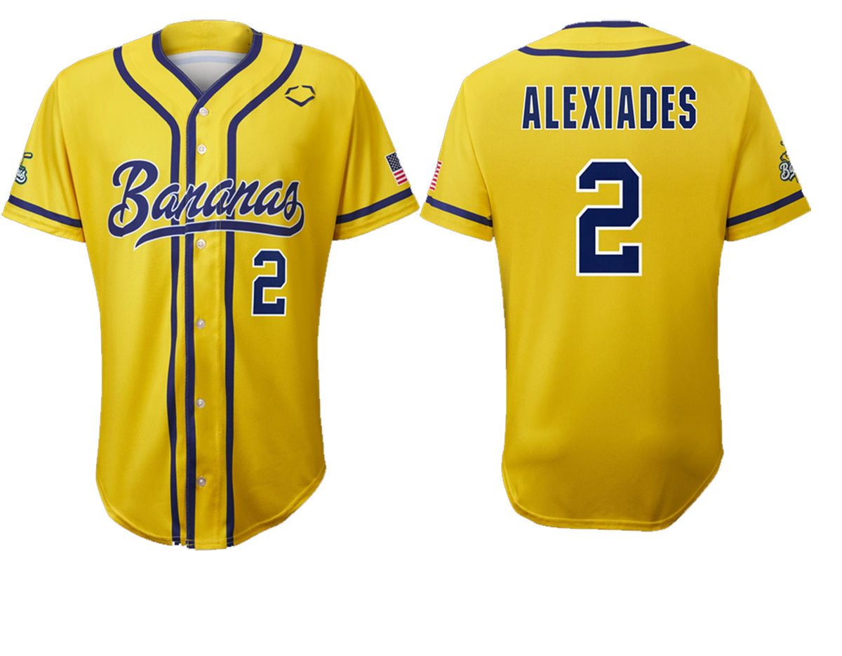 Savannah Bananas Reese Alexiades #2 Baseball Jersey Yellow t shirt
