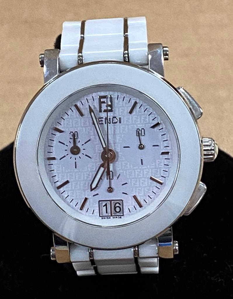 FENDI OROLOGI 001-6600G-920 WHITE CERAMIC SS CHRONOGRAPH 38mm