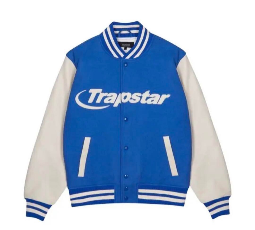 Trapstar Stadium Varsity Jacket Dazzling Blue/Off White Button