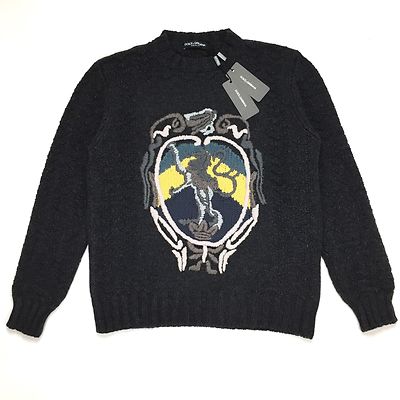 NWT $2495 Dolce & Gabbana FW14 RUNWAY Lion Crest Intarsia Sweater