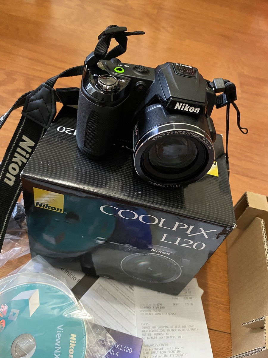 Nikon COOLPIX L120 14 MP 21X Digital Camera - Black W/ box Cords