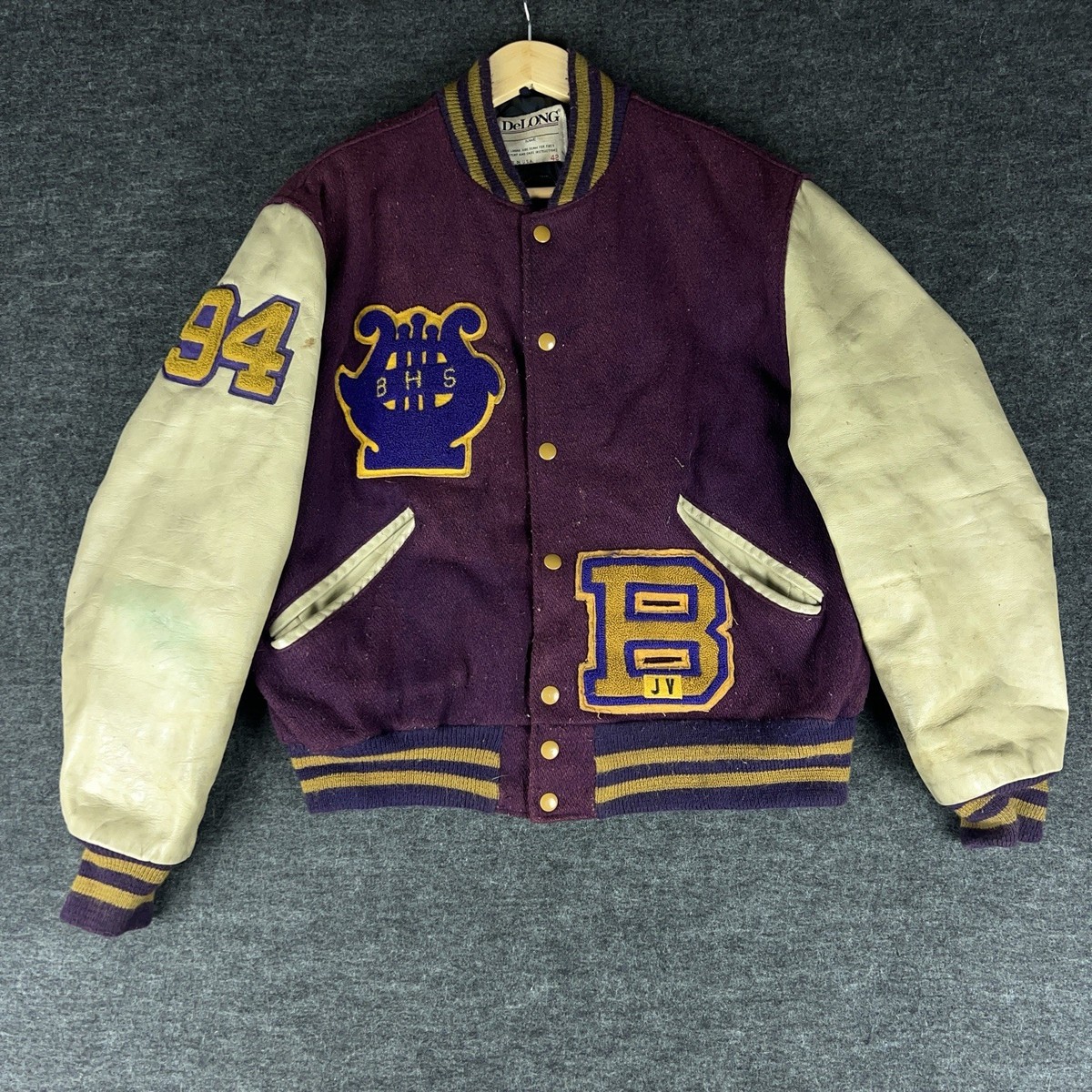Vintage Varsity Jacket Men's Purple Medium DeLong USA Made Bomber