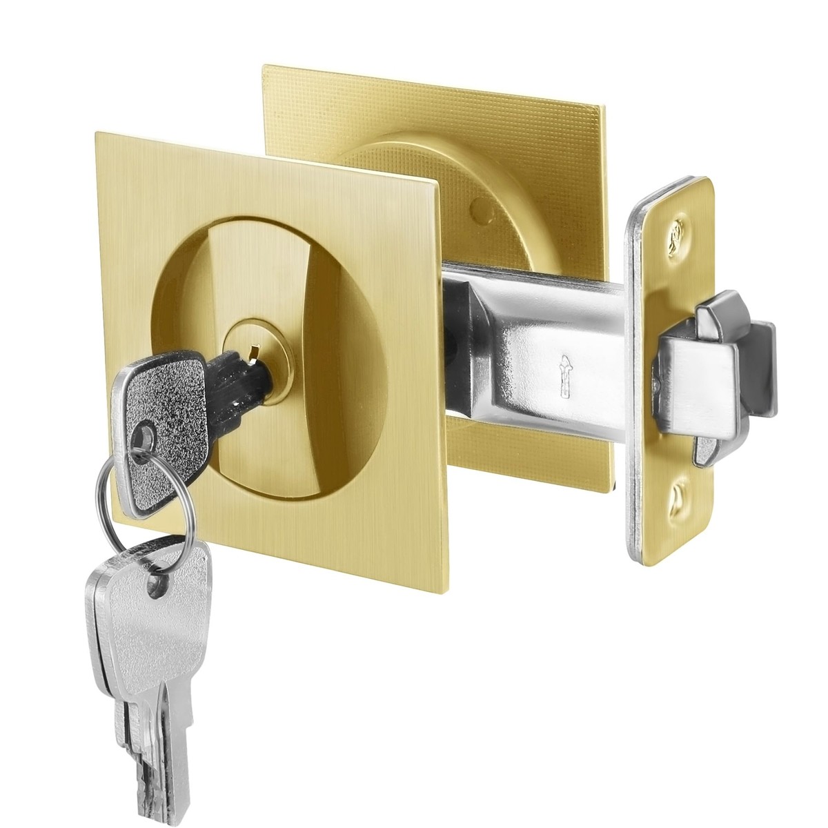 Pocket Door Lock with Key Brushed Gold Pocket Door Hardware Square
