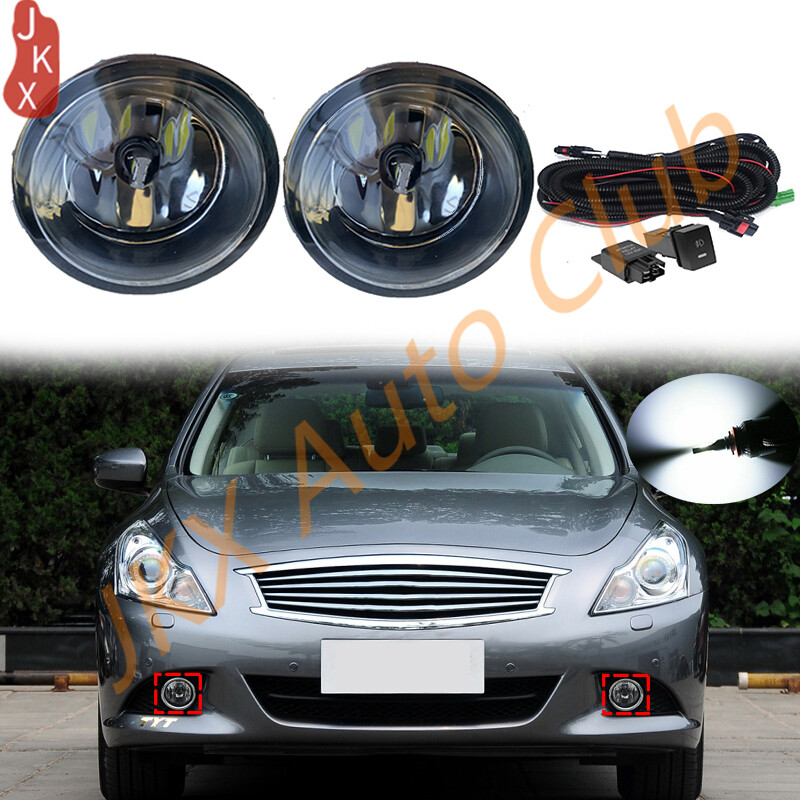 Clear LED Fog Lights Cable Switch Kit For Infiniti G25/G37/Q60