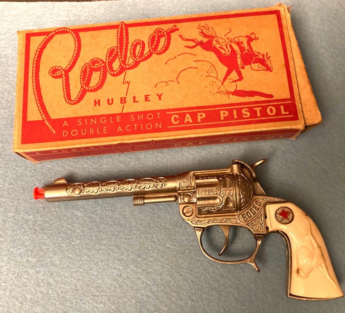 VINTAGE RODEO BY HUBLEY CAP PISTOL SINGLE SHOT DOUBLE ACTION WITH