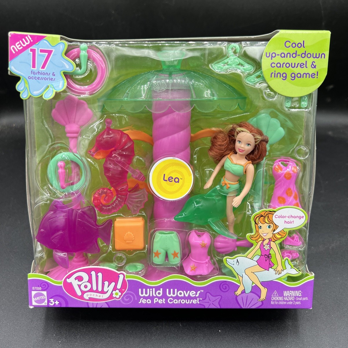 2003 Polly Pocket Mattel #B7098 WILD WAVES Sea Pet Carousel COLOR