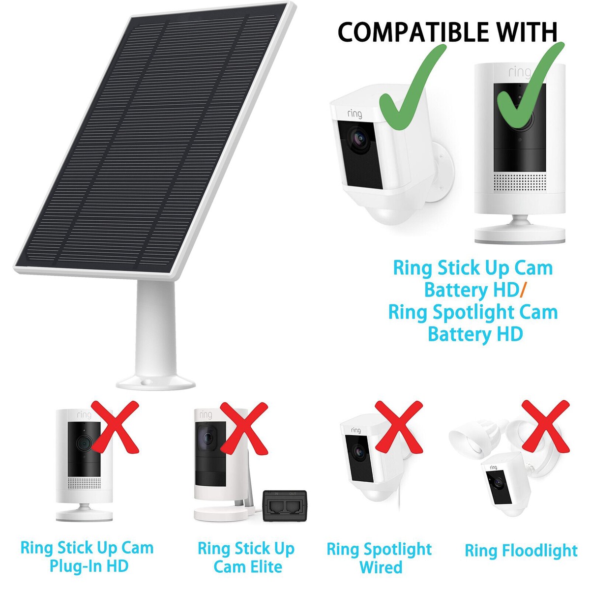 New 6W Solar panel for Ring Stick Up Cam Battery/Spotlight Cam