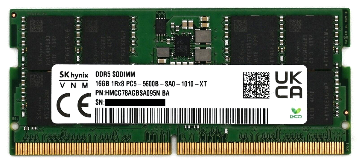SK hynix 16GB DDR5 SODIMM 5600Mhz 1Rx8 Laptop RAM Memory