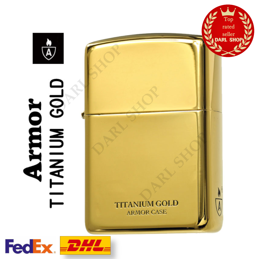 Zippo Oil Lighter Armor Case Titanium Gold Side Logo 