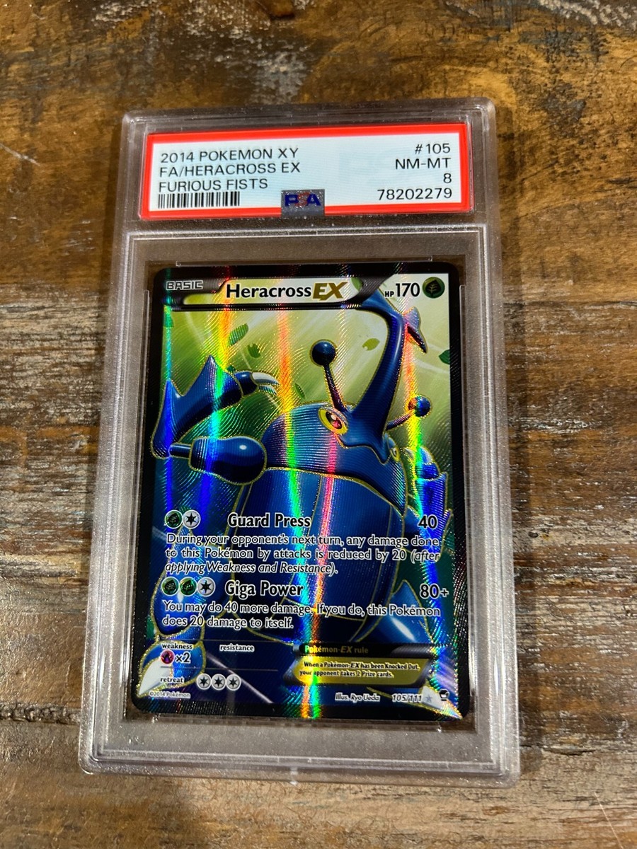 Pokemon 2014 Furious Fists XY Full Art HERACROSS EX #105 PSA 8